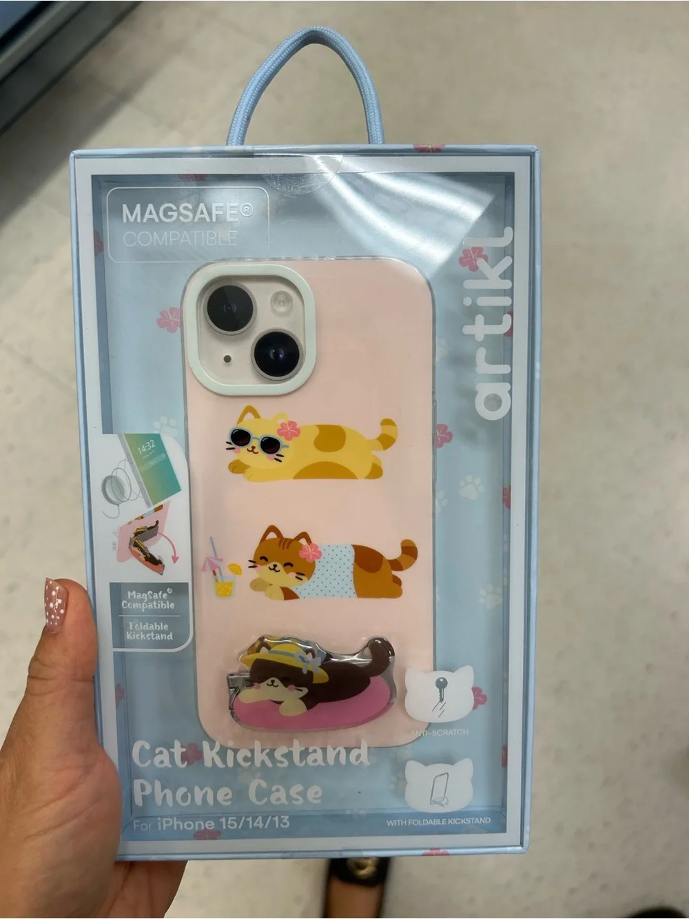 ArtTik Pink Cat Kickstand Phone Case (iPhone 15/14/13)